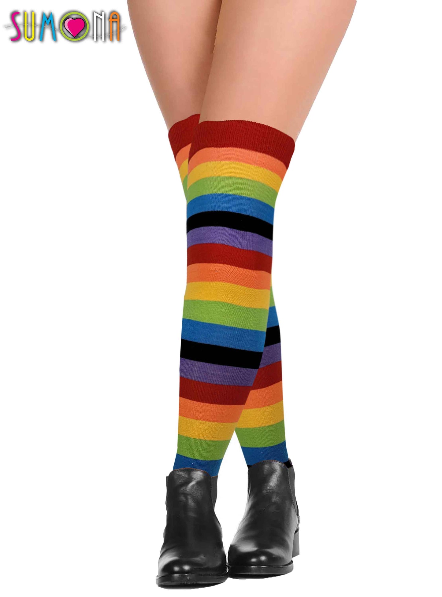 Thigh High Over the Knee Socks | Classic Rainbow Wide Stripes | Women (6 Pairs)