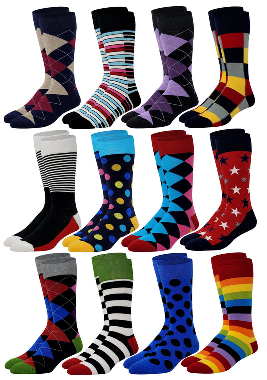 Dress Socks | Premium Combed Cotton Funky Design | Men's 12 Pairs