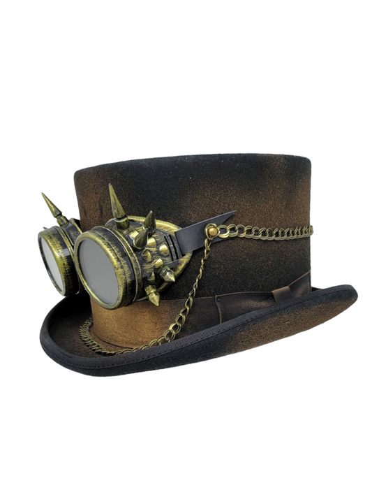 High Crown Top Hat with Steampunk Goggles | Wool Felt | Epoch Men's