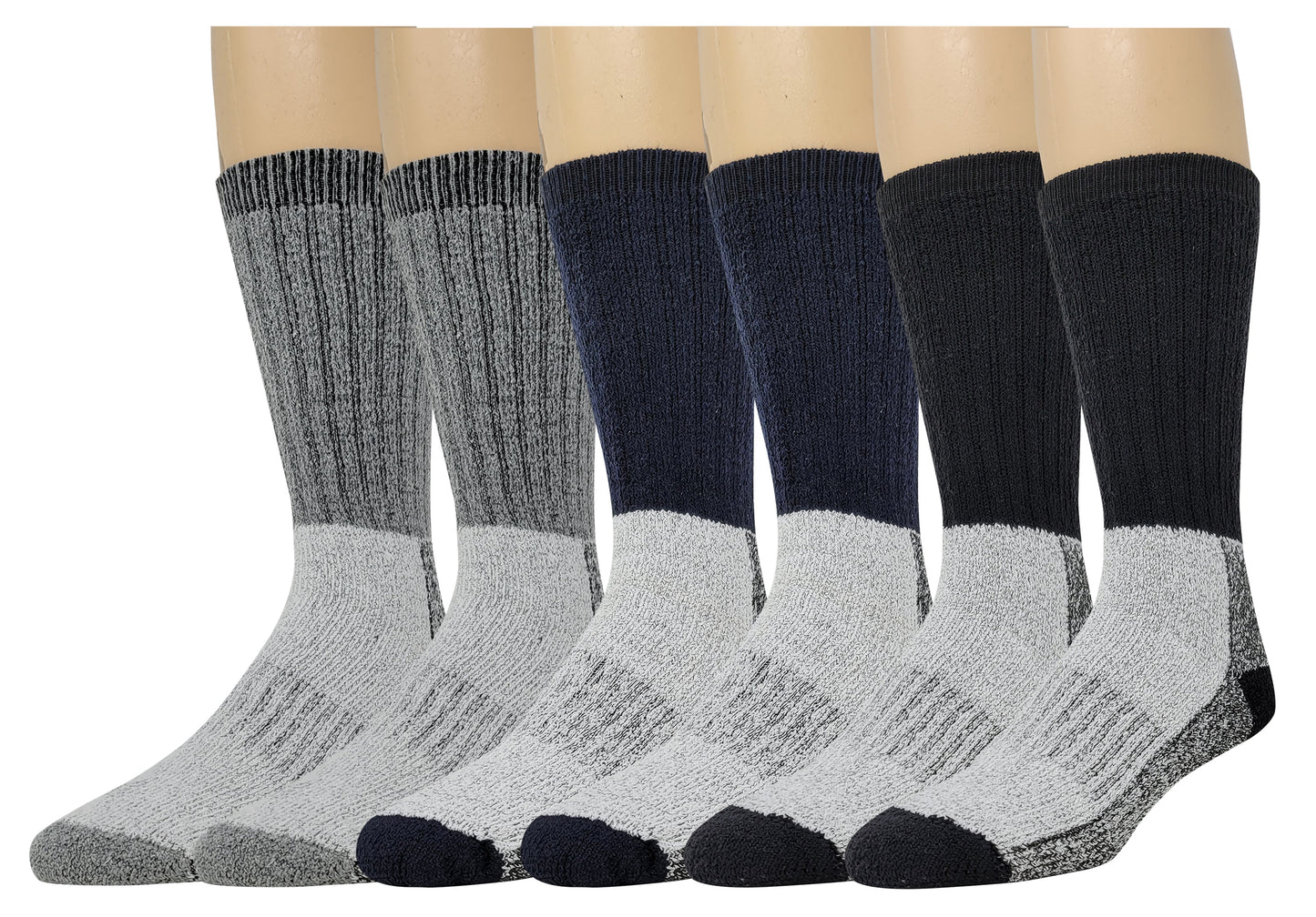 Thermal Winter Socks | Assorted Color Heavy Weight Wool Blend | Men's (6 Pairs)