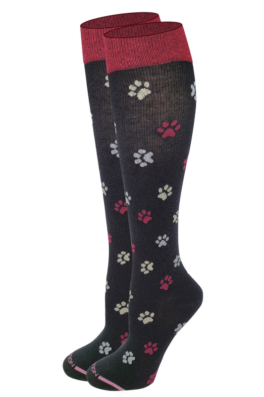 Knee High Compression Socks | Paw Prints Design | Women's (1 Pair)